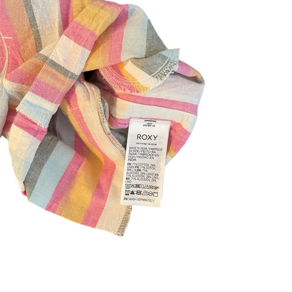 Roxy Striped Shorts Girls 7 XS Cotton Linen Elastic Waist Multicolor - Picture 7 of 11